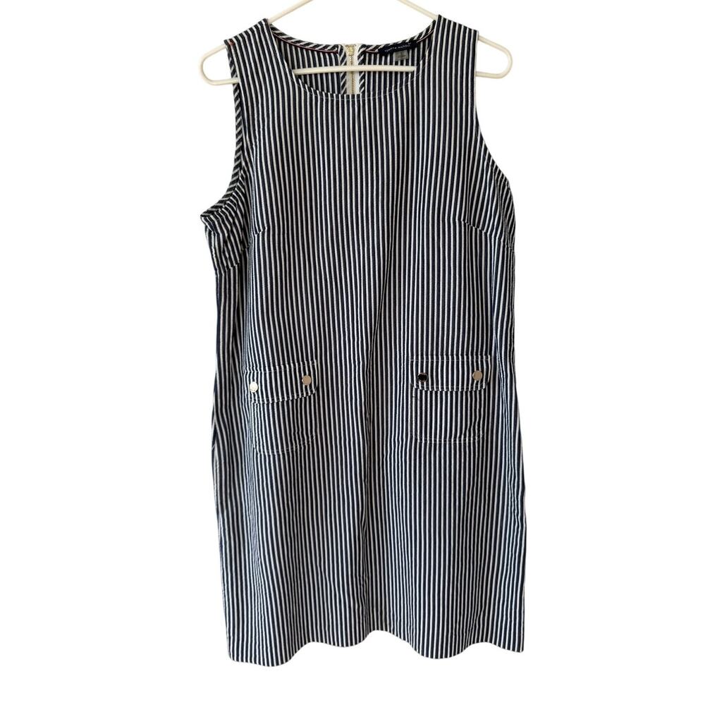 Women's Tommy Hilfiger Classic Summer Sleeveless Dress Blue White Striped Sz 12